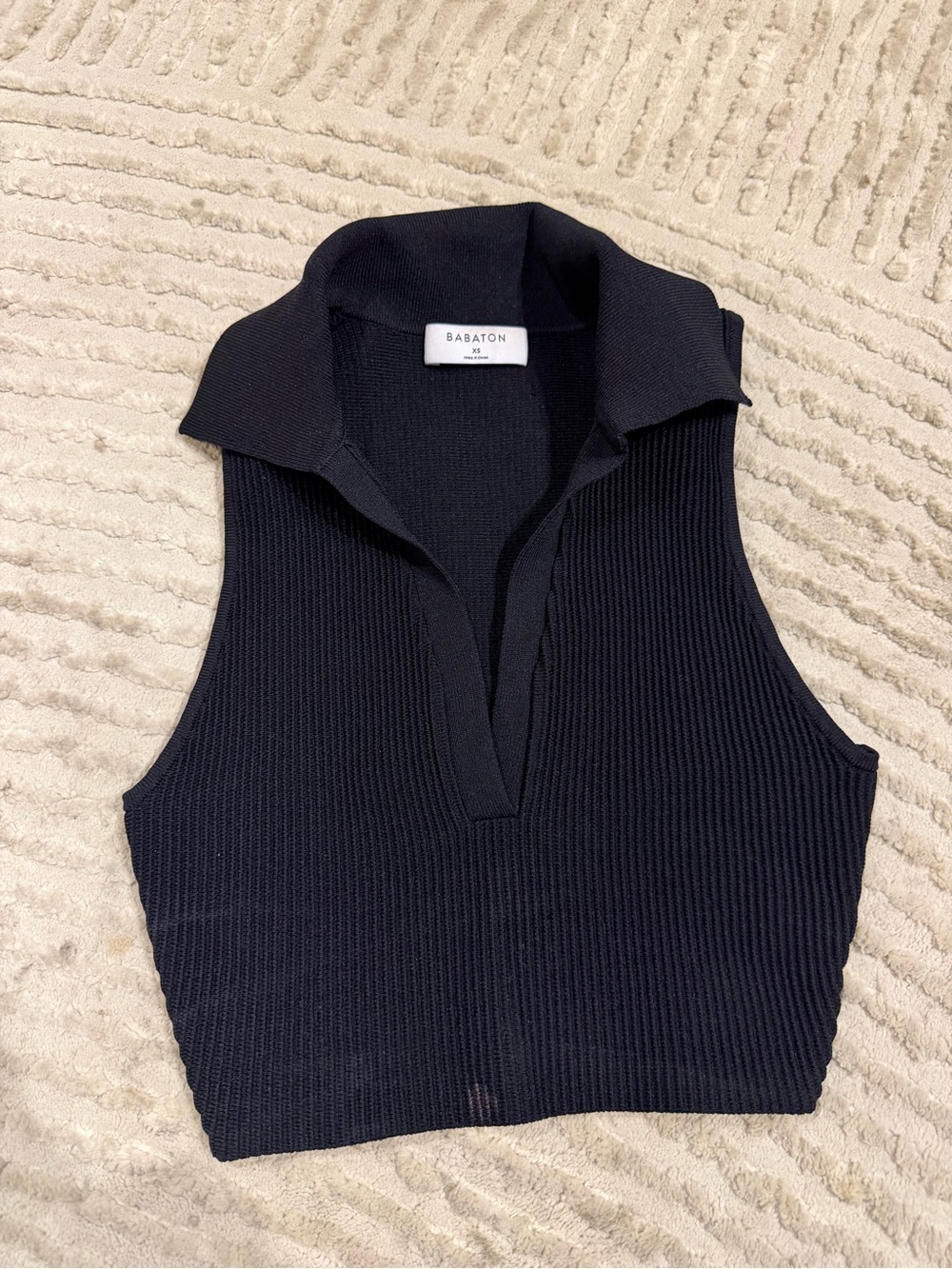 ARITZIA Babaton Sculpt Knit Polo Top in Black | Size XS